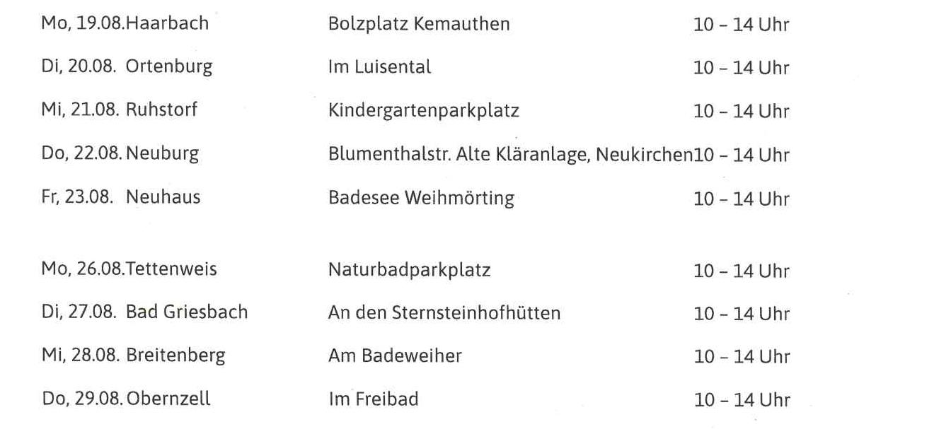 Hatten Spaß beim Ökomobil in Beutelsbach: Die Kinder mit ihren ehrenamtlichen Betreuerinnen (v.l.) Hanna, Verena und Tanja, Bürgermeister Michael Diewald, Landrat Raimund Kneidinger und KJR-Mitarbeiterin Kathrin Behringer (rechts).